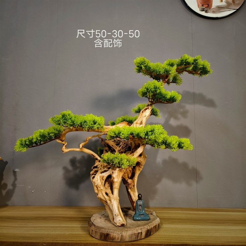 太行崖柏迎客松根雕抱石山里人家山水倒流香摆件客厅树根工艺品
