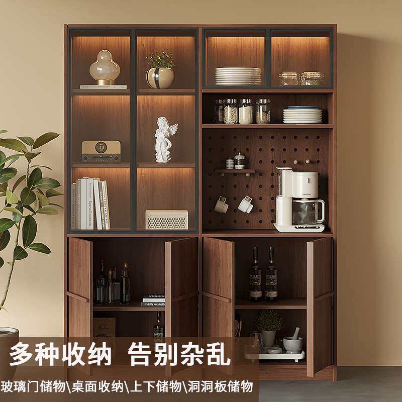 中古风实木餐边柜餐边柜靠墙一体储物柜置物架隔断柜洞洞板展示柜