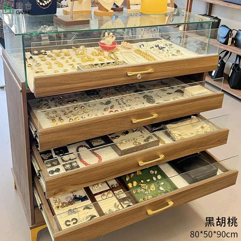 r^珠宝展示柜玉器陈列柜服装首饰饰品玻璃柜台现代轻奢实木收