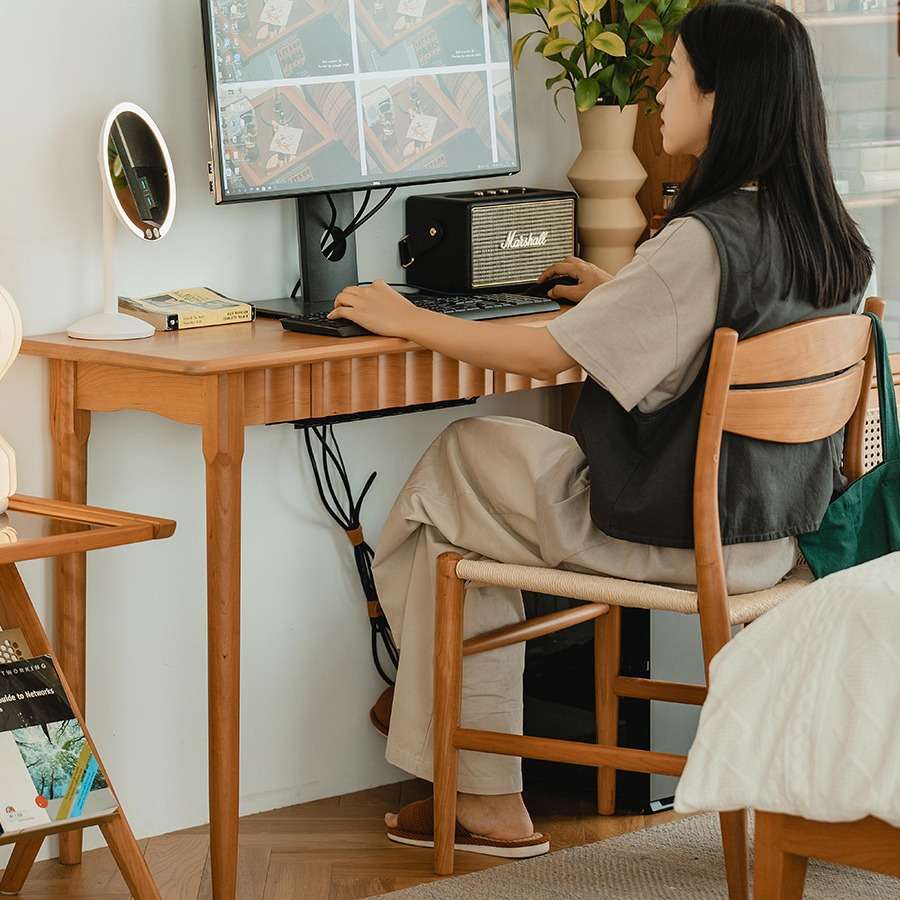 集美小桌北欧樱桃实木长条窄桌靠墙现代带抽屉小书桌供桌玄关案几