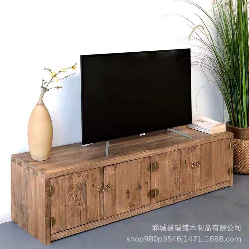 老榆木电视柜现代中式客厅矮柜别墅复古艺术地柜轻奢三组合套件柜