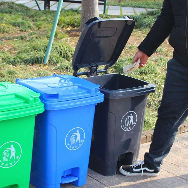 加厚60L脚踏塑料垃圾桶60升脚踩分类垃圾箱公寓垃圾收纳桶