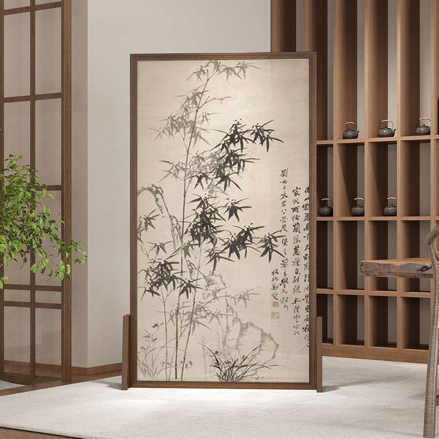 新中式屏风隔断玄关入户移动简约竹子客厅书房茶室实木半透座屏