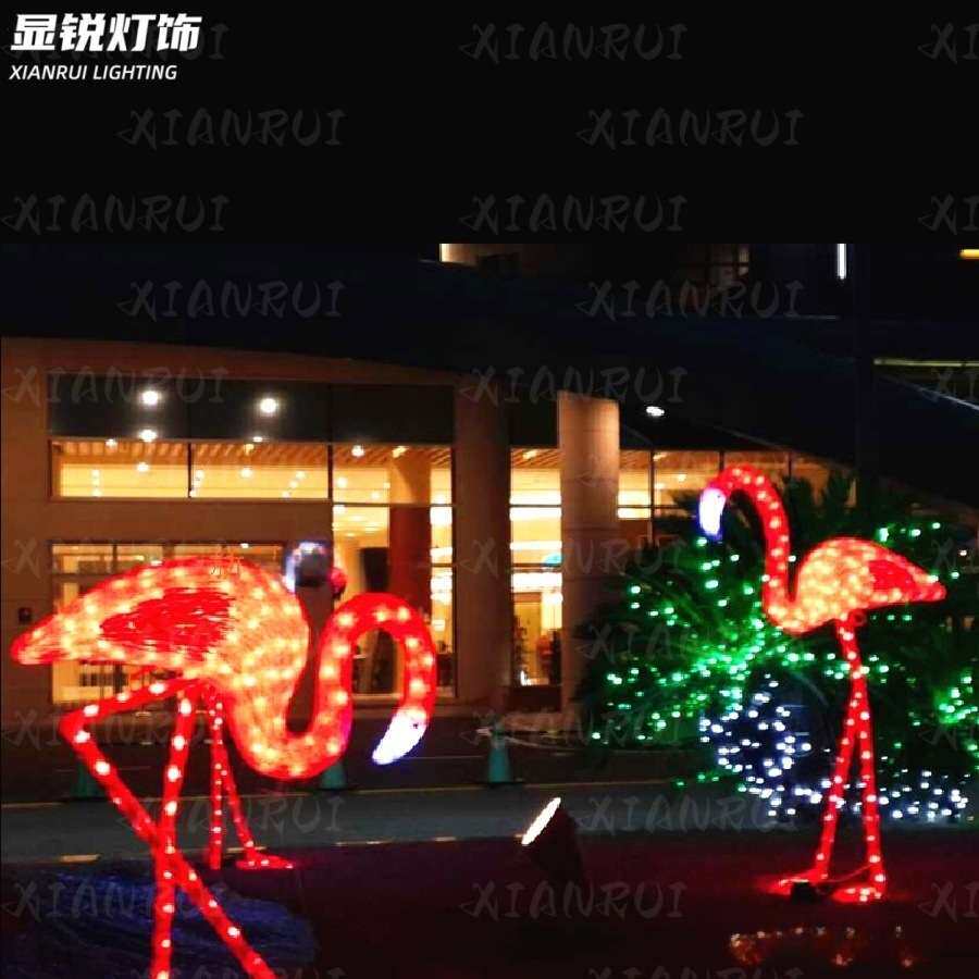 仿真景观照明仙鹤灯光造型铁艺火烈鸟造型装饰灯节日灯铁艺美陈