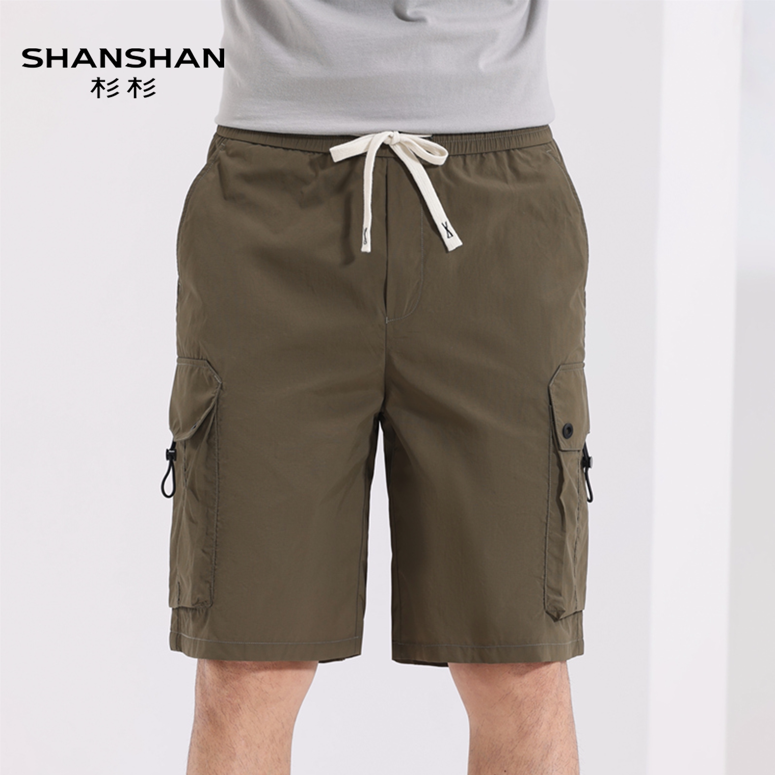 Shanshan/杉杉夏季男士工装短裤薄款多口袋五分裤抽绳松紧休闲裤