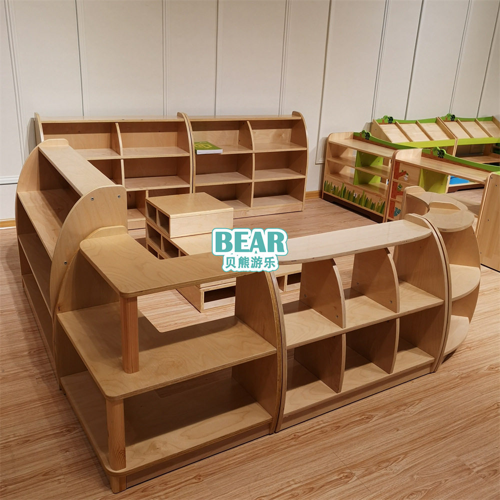 早教园建构区角桦木多层板玩具柜幼儿园教具收纳柜积木组合储物柜