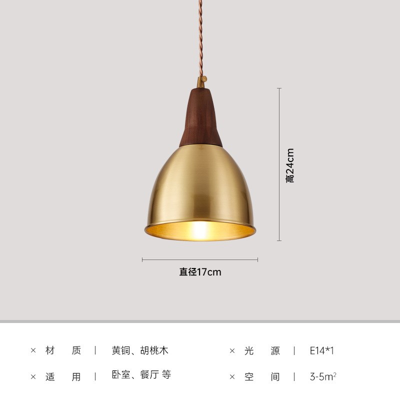 北欧现代简约餐厅吊灯全铜吧台橱窗创意设计个性艺术胡桃木网红灯