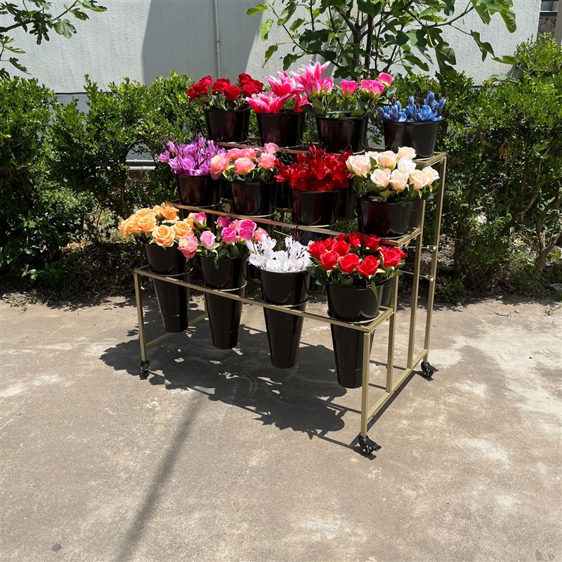 花店花架鲜花展示架可移动大号多层货架带万向轮鲜花桶架可定 制