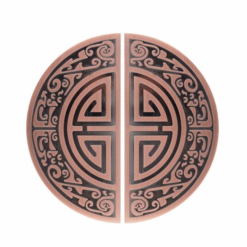 铝合金玻璃门拉手新中式半圆祥云雕刻把手仿古欧式圆形红古铜