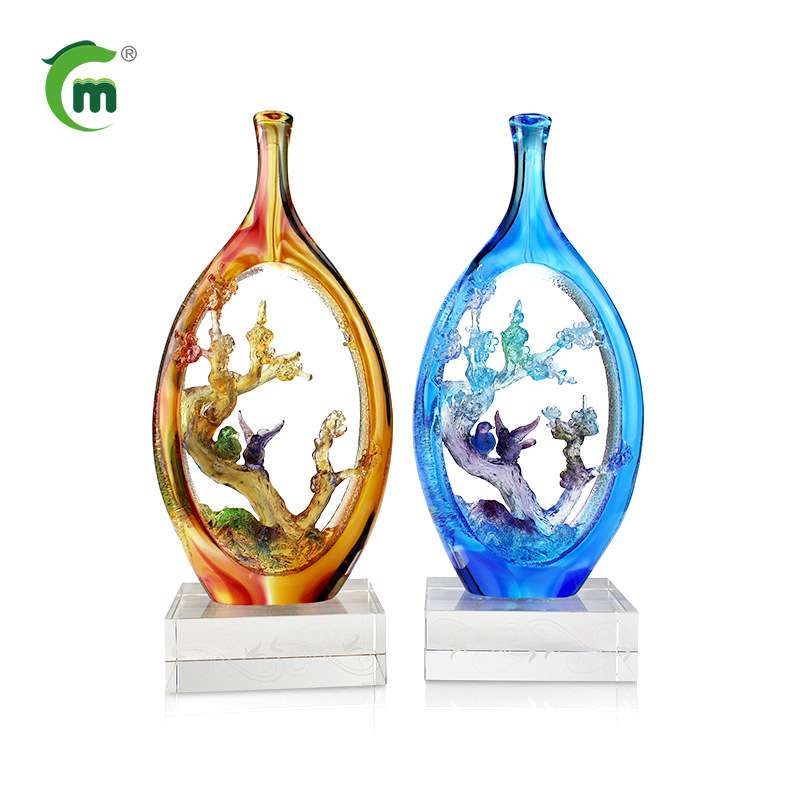锋明琉璃梅开五福梅花瓶子水晶雅致现代简约装饰摆件家居客厅
