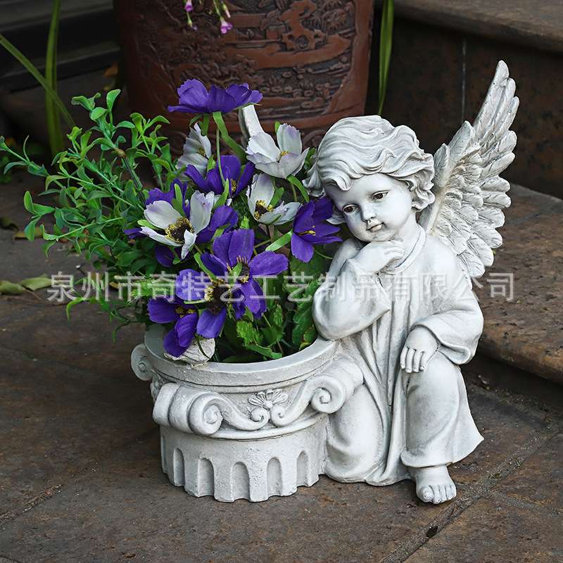 花园装饰天使花缸雕塑庭院创意园林景观树脂工艺品阳台花盆摆件