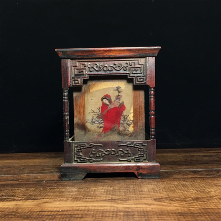 古玩仿古复古木雕工艺品文房用品四大美女笔筒