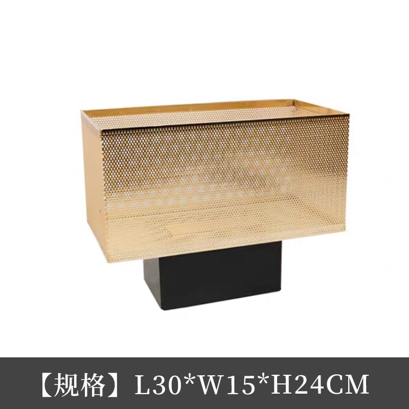 现代轻奢花瓶金属长方形花器y摆件样板房售楼处网格花盆软装饰品
