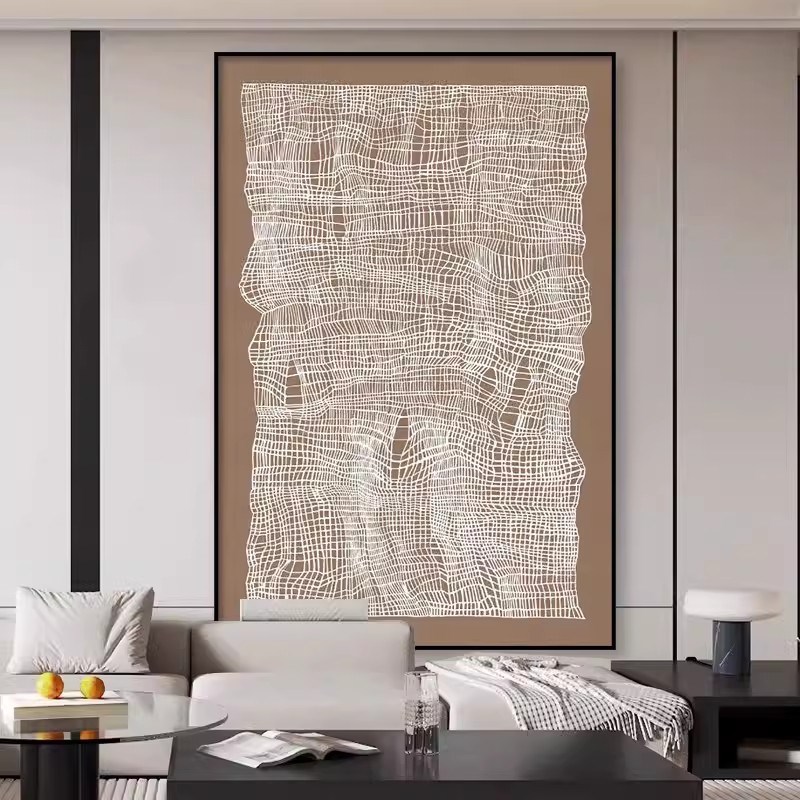 现代轻奢客厅玄关装饰画棕色线z条抽象极简艺术画uv浮雕肌理挂画