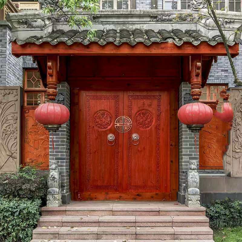 新中式老榆木别墅进户大门民宿做旧家庭双开门室内老榆大门