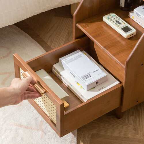 中古风实木床头柜简约现代床边卧室迷你新中式原木小型收纳储物柜