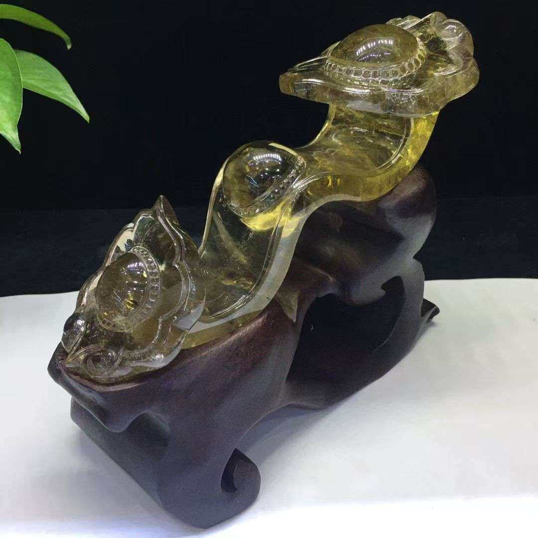 天然黄水晶如意摆件晶体通透雕工精湛吉祥如意家居客厅办公室摆件
