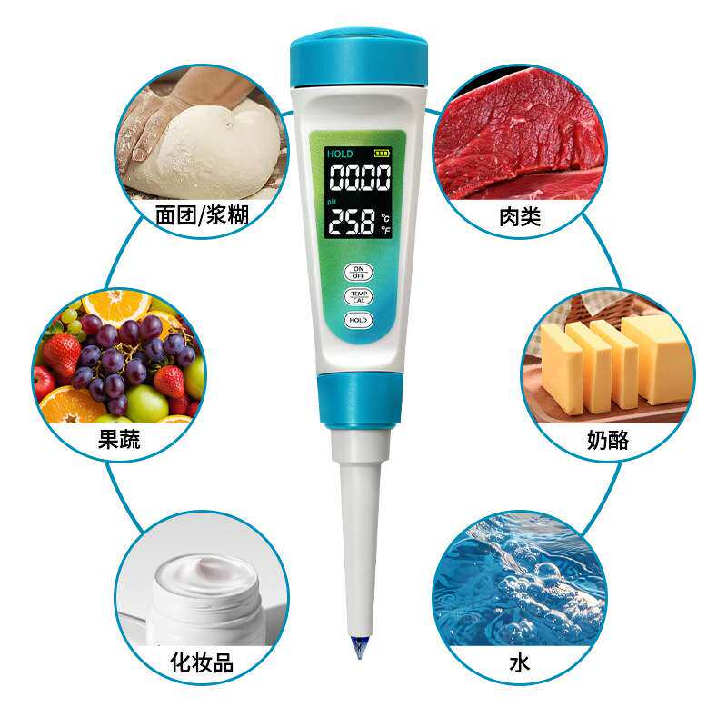 新款食品酸度计温度二合一面团酸碱度测试笔奶酪肉类水果食品ph计