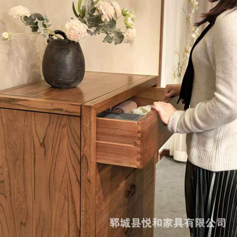 中式老榆木五斗柜客厅抽屉式柜子卧式储物柜复古床头柜边柜收纳柜