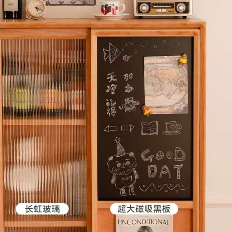 北欧实木书柜多功能带玻璃门收纳柜储物柜樱桃木日式客厅置物边柜图片