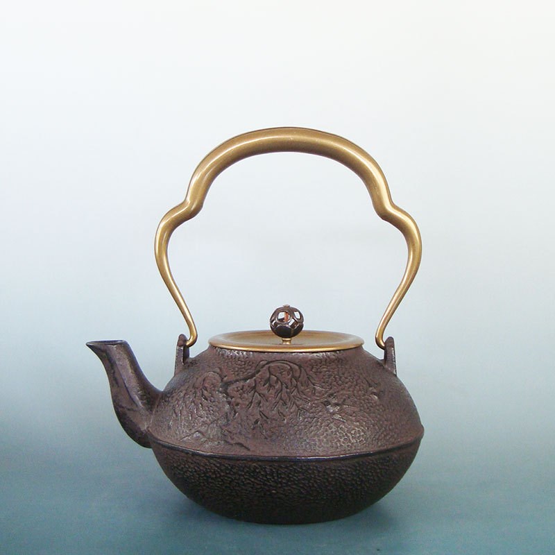 砂模铸造手工铸铁壶【戏莲】双铜日式老铁壶茶具铁壶套装烧水煮茶