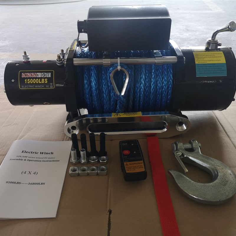 直销12v/2g4v 15000磅尼龙绳卡车绞盘 无线遥控绞盘 电动绞盘