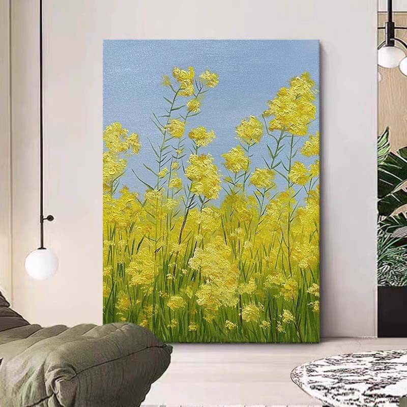 油菜花玄关过道卧室客厅装饰画小众艺术抽象田园风景客厅餐桌挂画