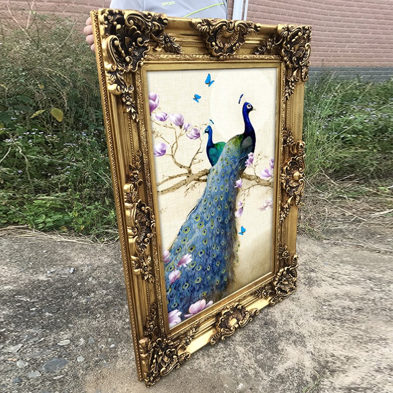 美式入户玄关装饰画竖版轻奢门厅走廊尽头O挂画酒店高端壁画孔雀