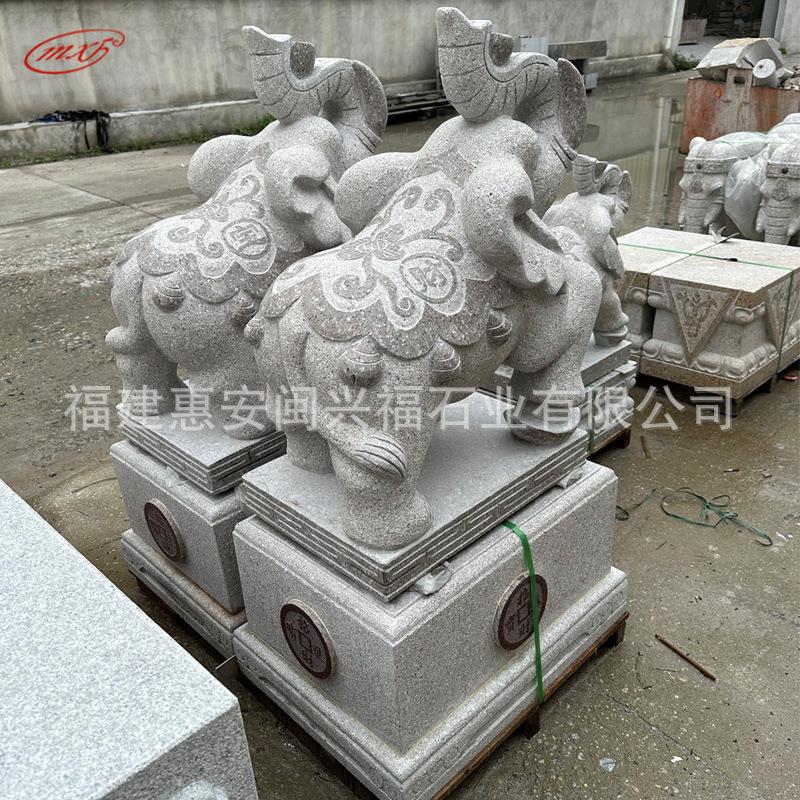 惠安石材光泽红大象花岗岩石雕大象一对户外园林雕塑摆件