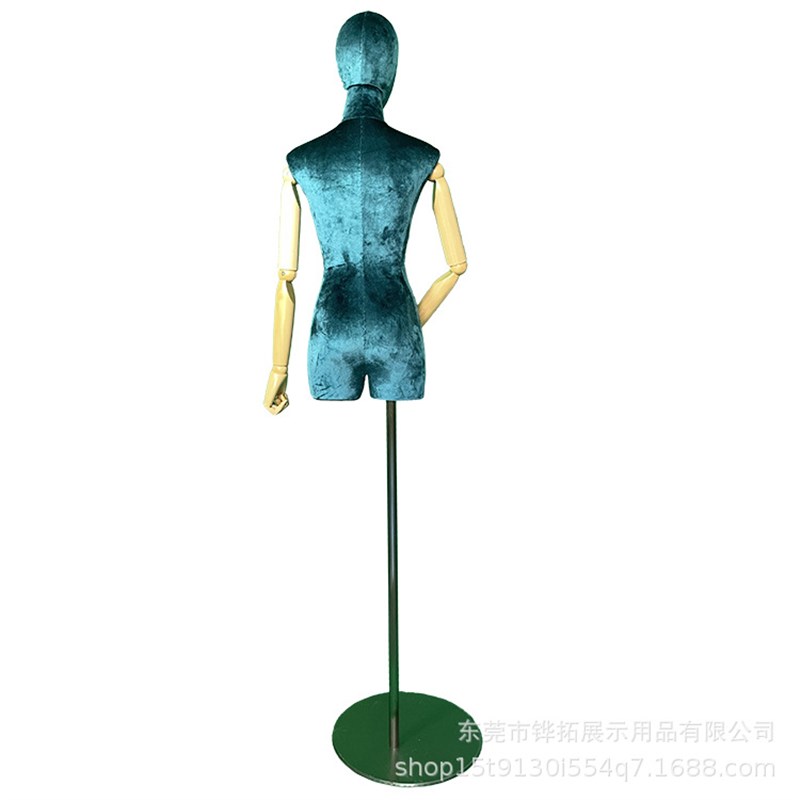 女半身彩b色绒布模特拉丝圆盘底座高端大气款式配木手臂展示模特