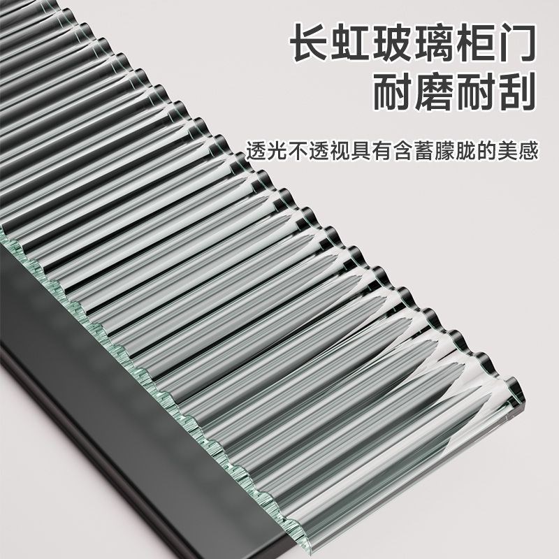 玻璃对开门厨房置物架落地多功能岩板切菜操作R台多层岛台储物柜