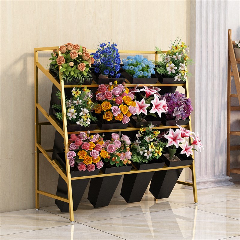 梯花桶架铁艺花盆置物架鲜花干花G醒花筒花店花架绿植展示架