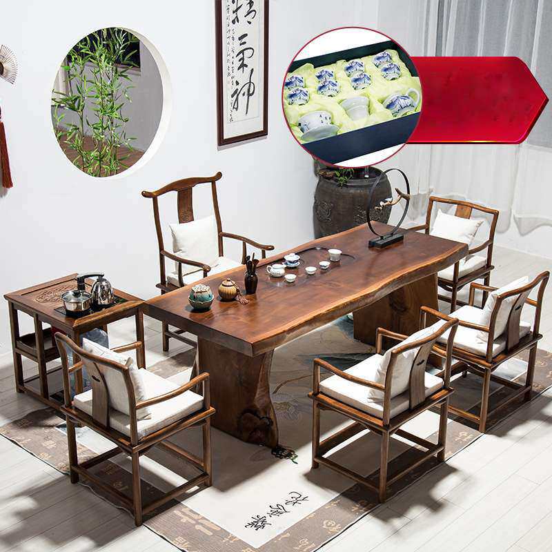 新中式办公休闲泡茶实木茶台大板仿古茶桌椅组合长条禅意茶桌椅