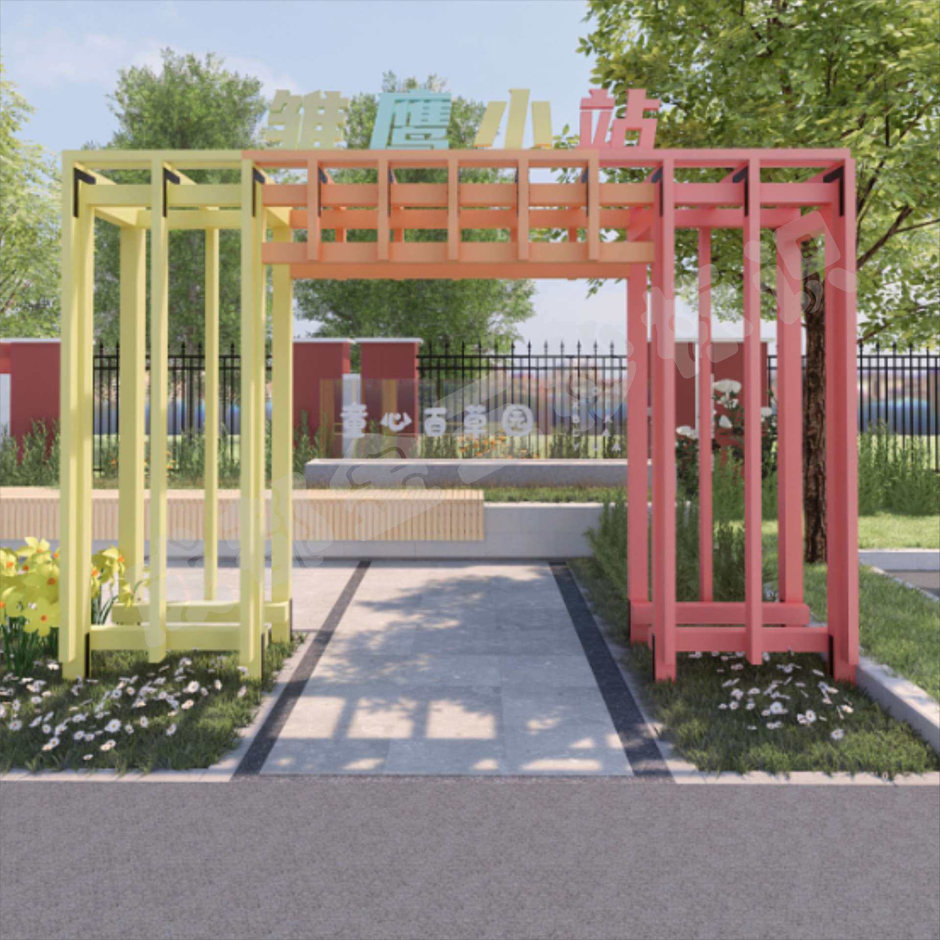 学校文化宣传走廊 幼儿园氛围不锈钢展板墙设计制作艺术墙广告牌