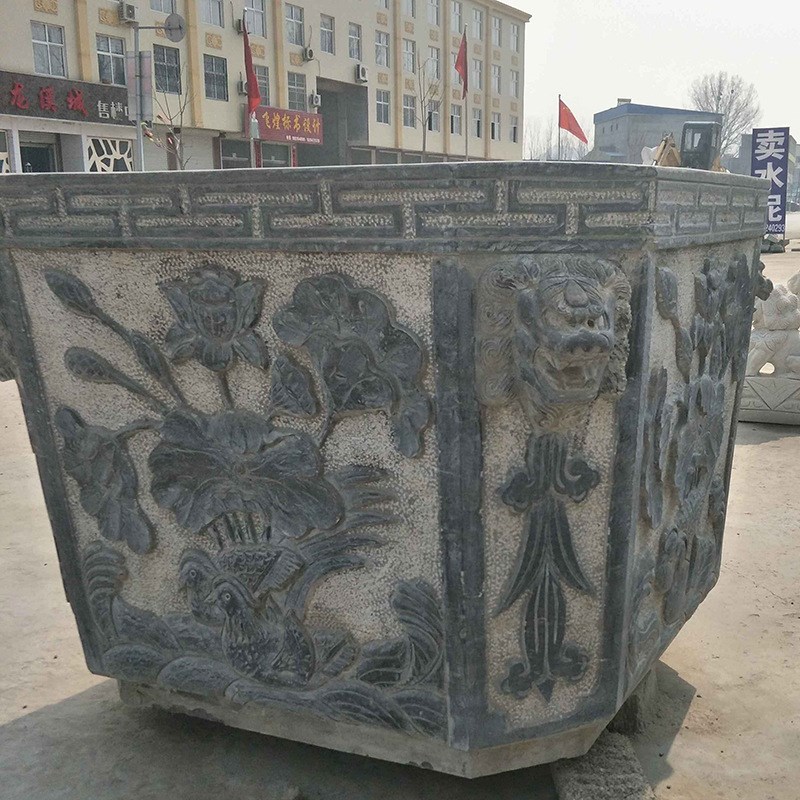 供应古雕刻鱼盆鱼m缸花盆石雕工艺品家居装饰摆件 可加工