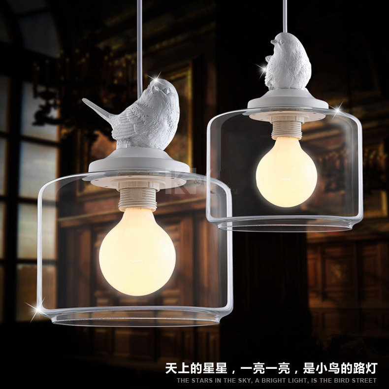 美式简约吊灯 创意餐厅吧台儿童房吊灯 玄关楼梯单头玻璃小鸟吊灯