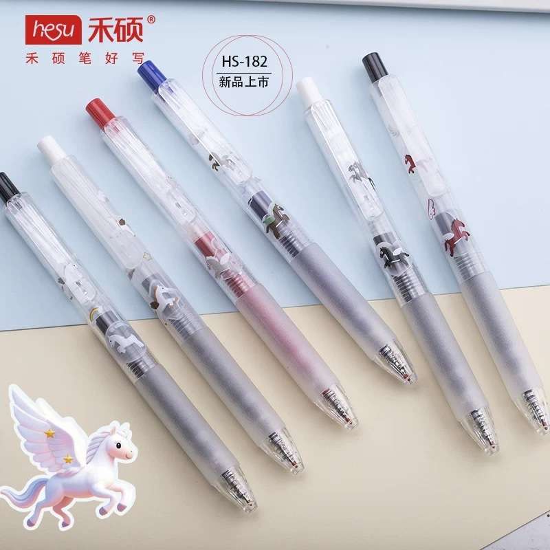 禾硕以梦为马182学生办公0.5黑红蓝ST头双珠速干大容量按动中性笔