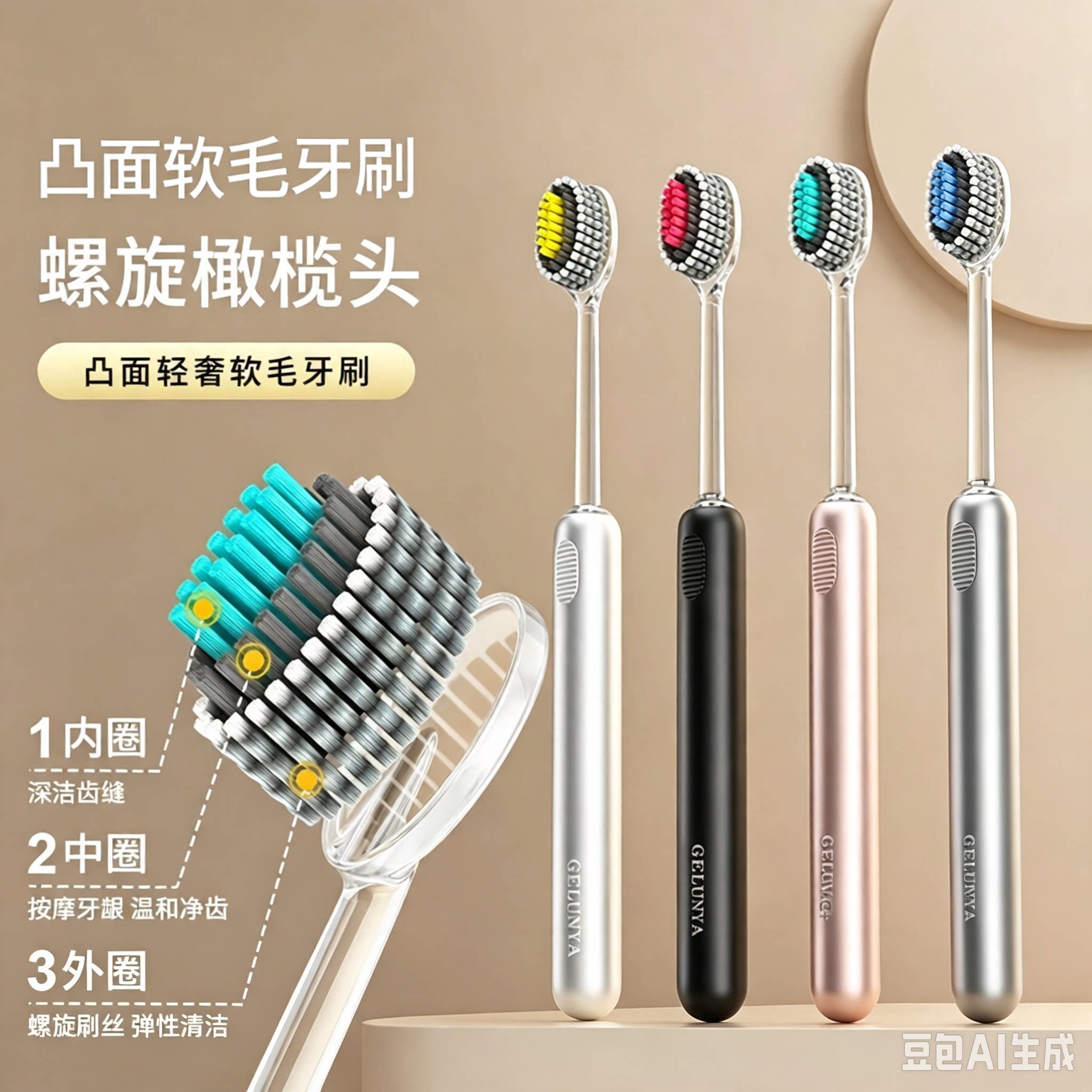 【轻奢山型牙刷】橄榄头螺旋弹力软毛高档护龈成人家用高端wy2