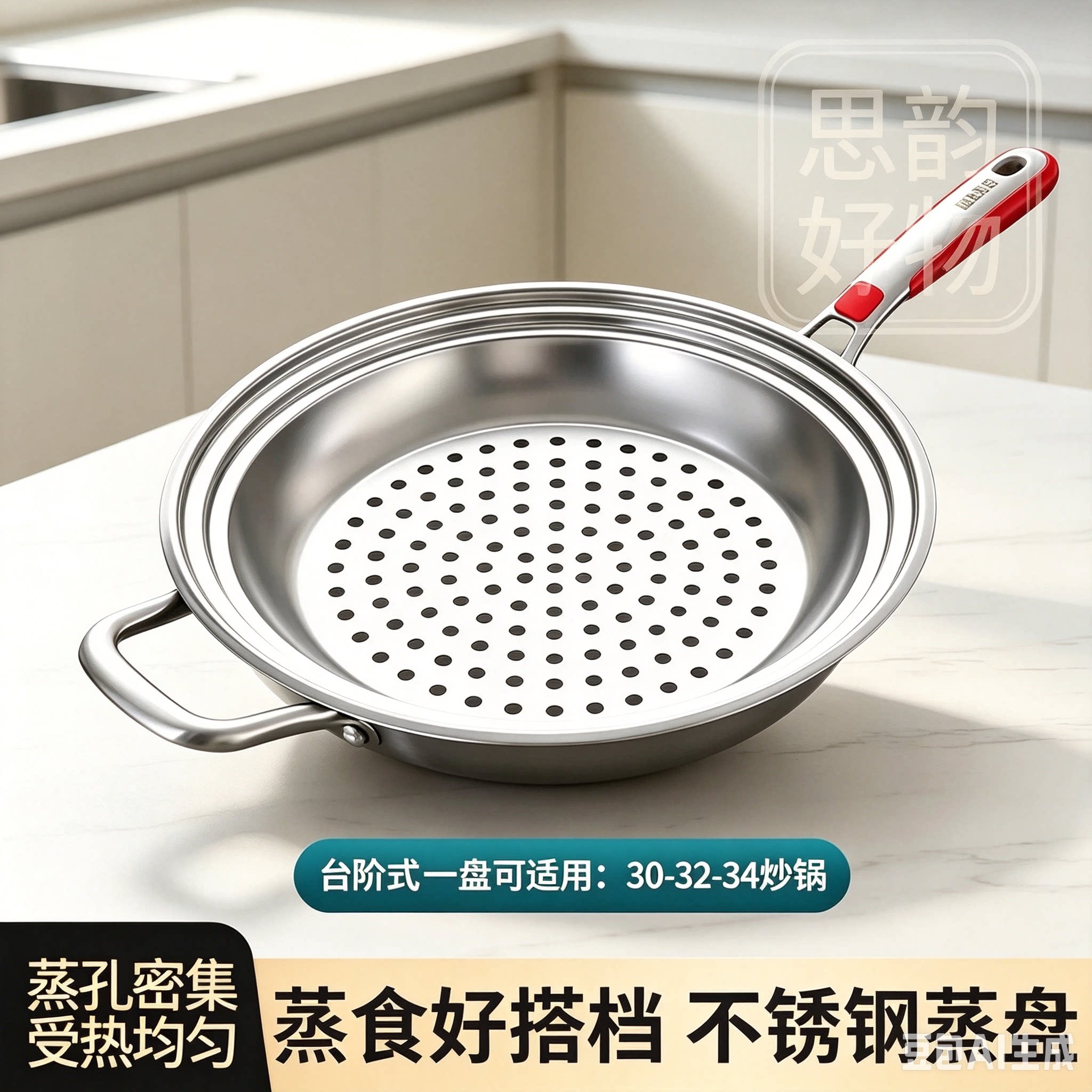 【适用30-34CM炒锅】炒锅专用蒸盘不锈钢孔密多功能隔水蒸架SH5