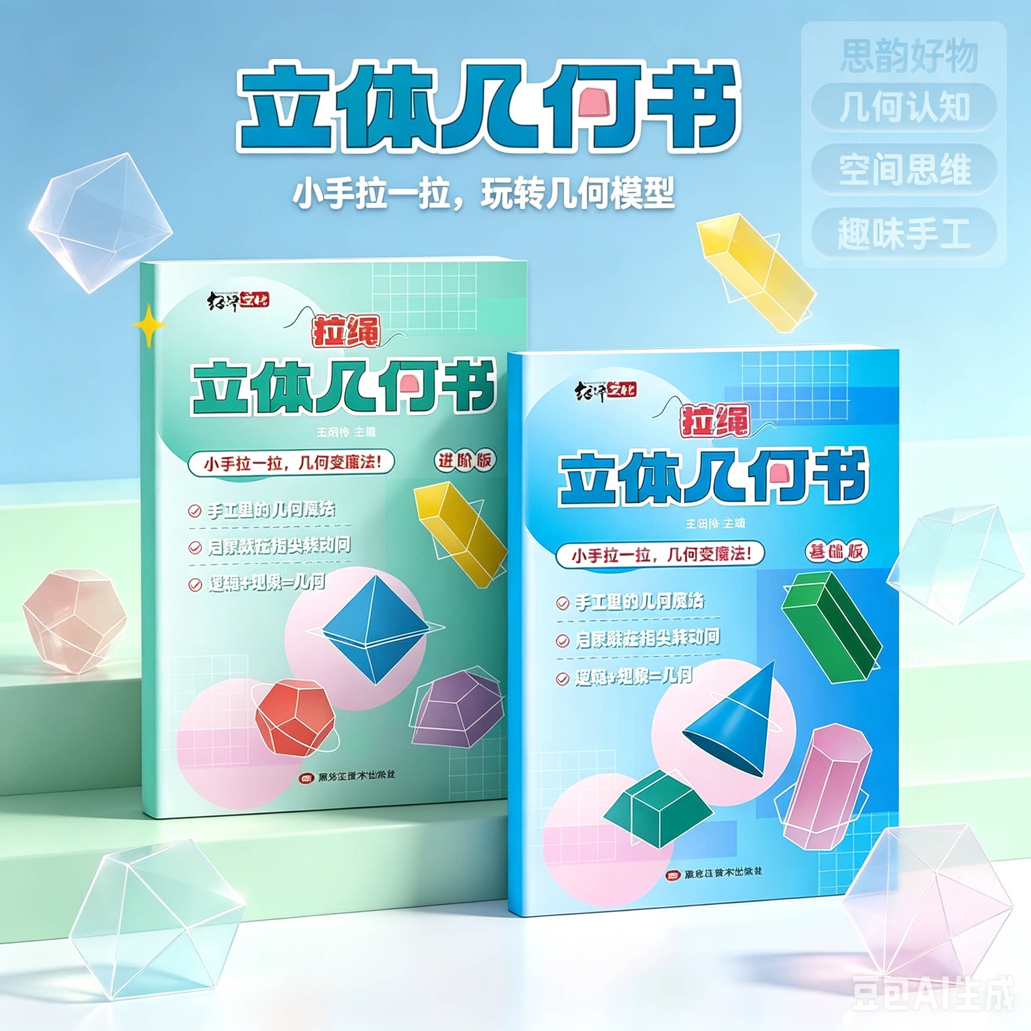 儿童DIY手工立体几何玩具模型数学启蒙趣味拉绳变立体几何图形SH4