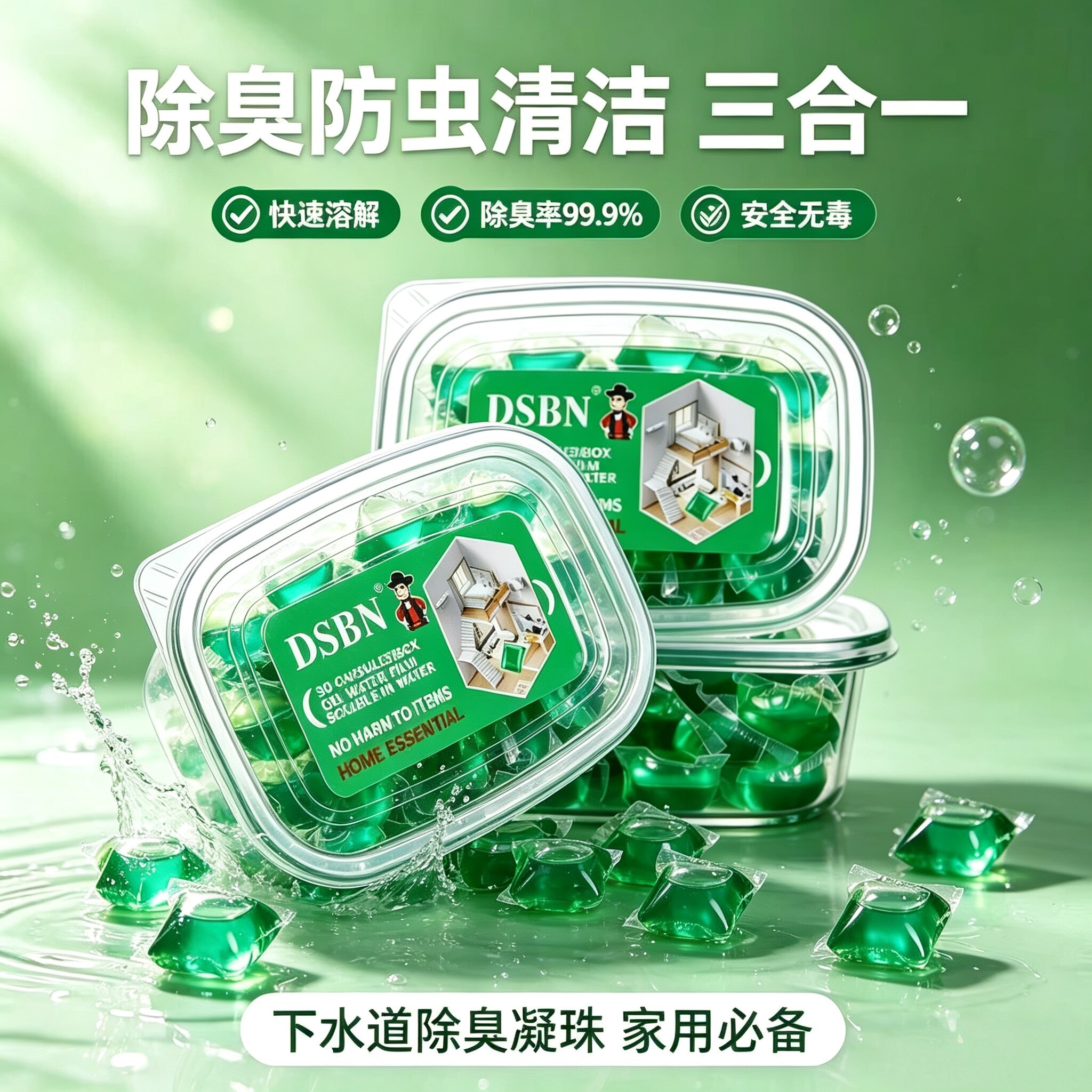 【异味清洁】地漏下水道防返臭卫生间厕所厨房除臭味清新凝珠wy5