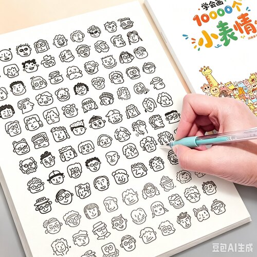 学会画10000个小鼻嘎摸鱼线条画表情画线稿临摹绘画本简笔画SH
