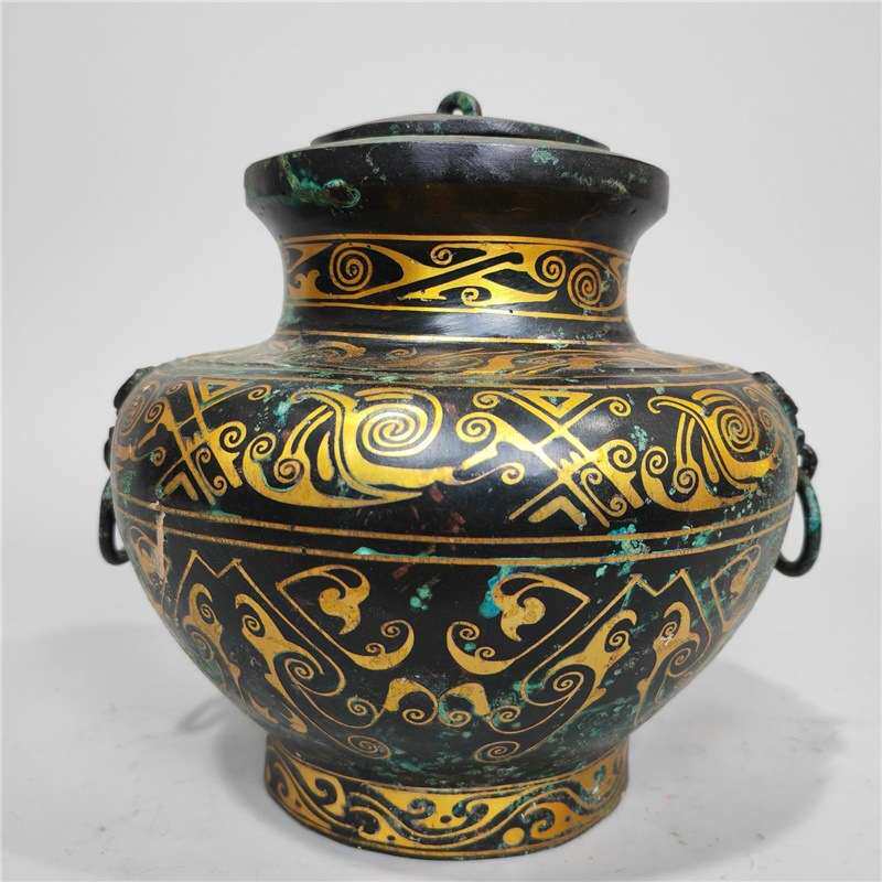 古青铜器博物馆古青铜器酒器酒具错金圆罍青铜器古玩收藏