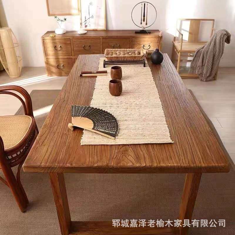 老榆木实木大板桌家用餐桌桌面吧台电脑桌办公桌复古民宿中式茶桌