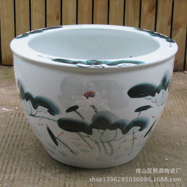 陶瓷鱼缸 手绘荷花大号栽花缸 园林移栽花盆家居装饰陶瓷摆件缸