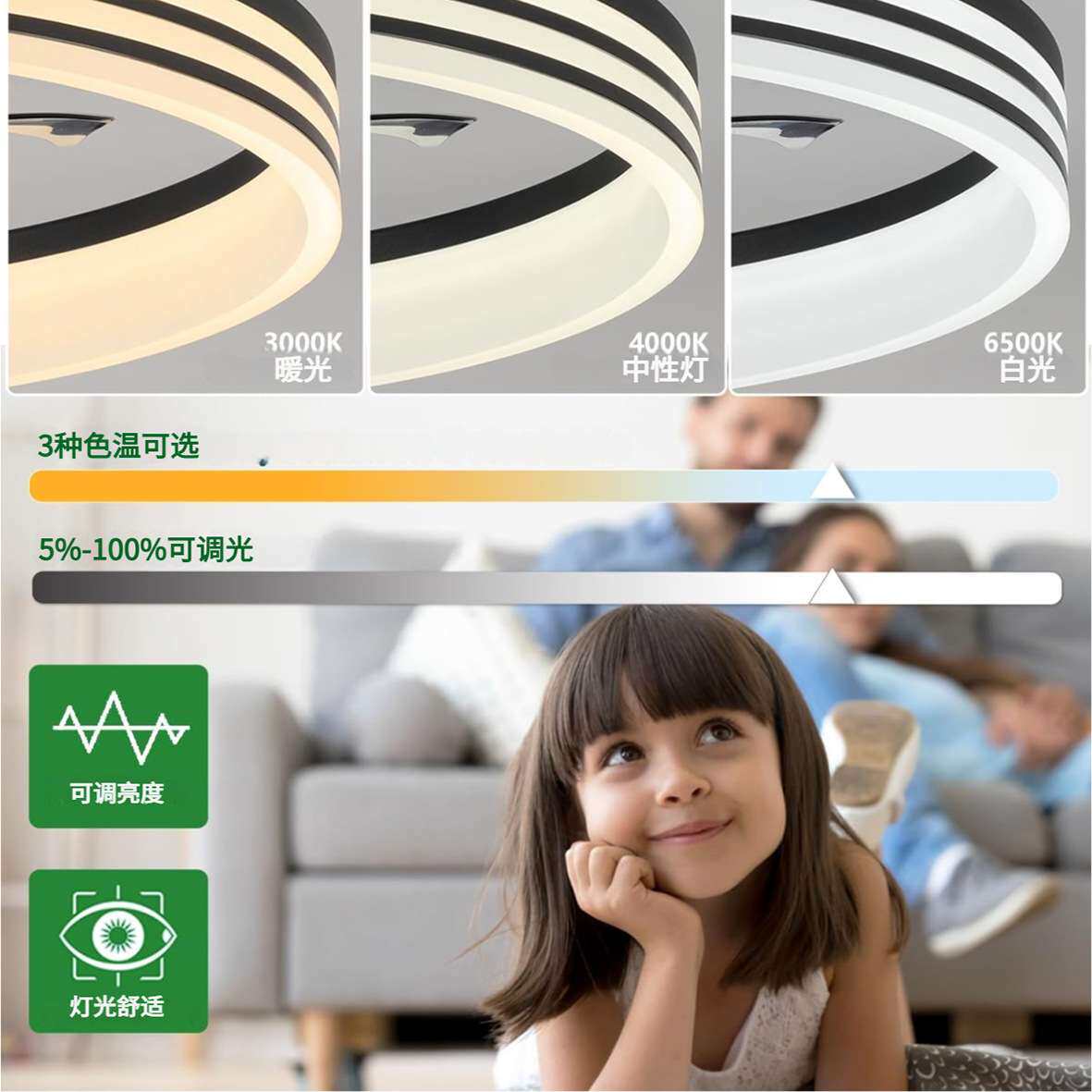 亚马逊热销款双边圈圈风扇灯现代简约吊扇灯60W功率一体家用吸顶