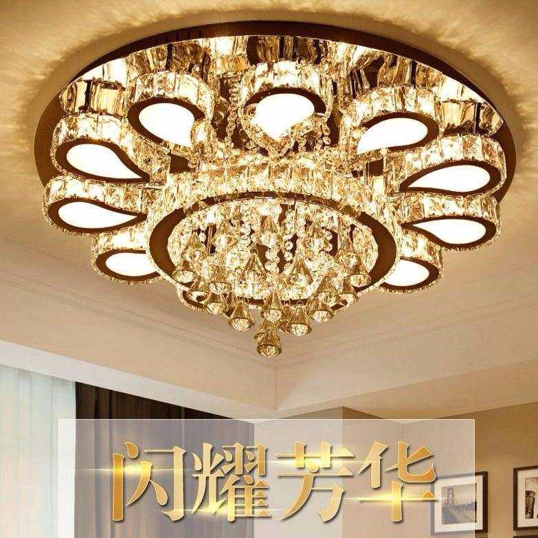 不锈钢水晶吸顶灯led圆形水晶灯客厅卧室吸顶灯简约卧室餐厅灯