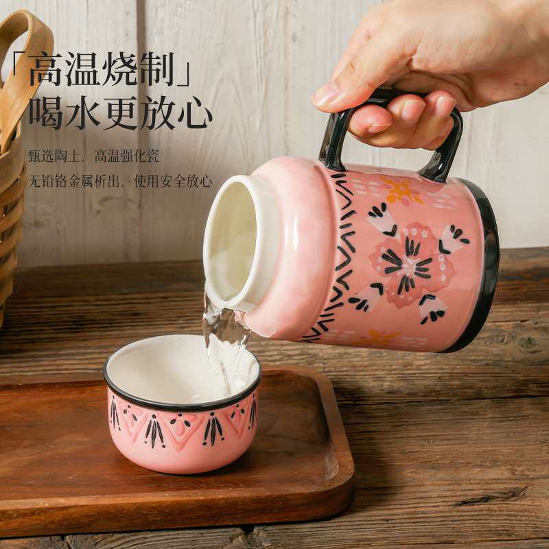 松发瓷器手绘早餐杯牛奶麦片杯大容量马克杯泡茶杯家用情侣陶瓷杯