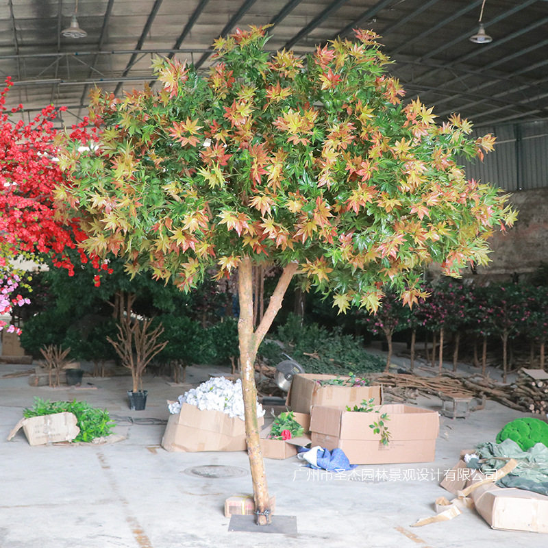 仿真小枫树双色枫树商场酒店大厅特色仿真植物装饰真木杆假红枫树