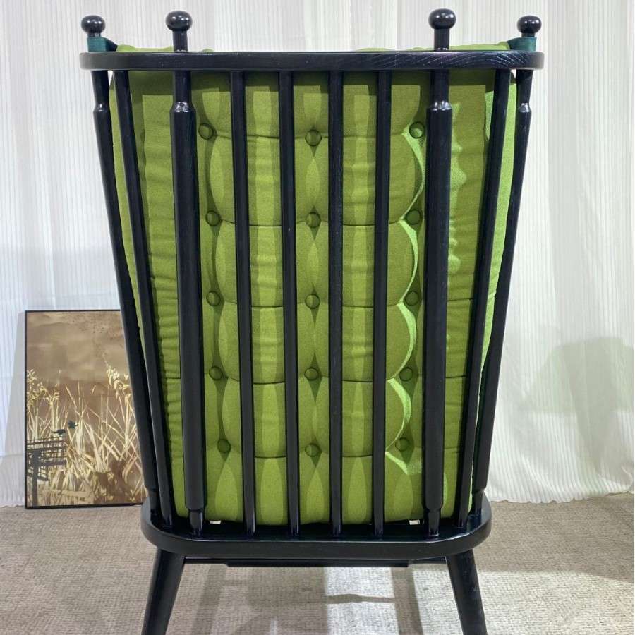 中古风美式复古实木休闲椅法式中古设计师高靠背单人沙发椅子轻奢